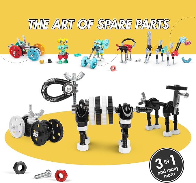 The Off Bits Erector Set: Animal Mini STEM Toys for Kids 6+, Toy Building Sets with Nuts & Bolts, STEM Building Toys Gifts for Boys and Girls (Black Zebra)