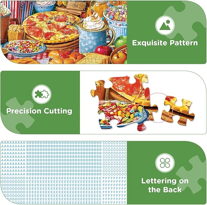 300 Pieces Puzzles for Adults,Food Feast Puzzle for Adult,Pizza Hot Dogs Sandwiches Popcorn Coffee Puzzles for Kids Ages 8-10,Donuts Jigsaw Puzzle for Seniors Large Piece, 20.5 x 15 in