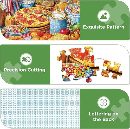 300 Pieces Puzzles for Adults,Food Feast Puzzle for Adult,Pizza Hot Dogs Sandwiches Popcorn Coffee Puzzles for Kids Ages 8-10,Donuts Jigsaw Puzzle for Seniors Large Piece, 20.5 x 15 in