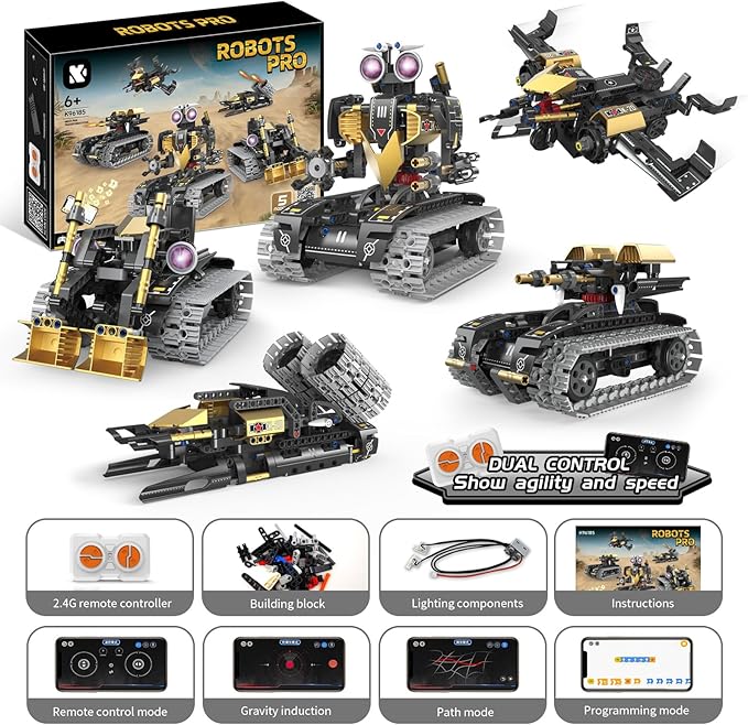 5 In1 Robot Toy for Kids Building Kit,323 Pcs Blocks App & Remote Control Robotics Kit,Steam Rc Robot Building Toys for Kids Age 6 7 8 9 10 11 12+,DIY Educational Gift for Boys & Girls
