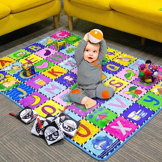 teytoy Baby Cotton Play Mat, Baby Crawling Mat Super Soft Carpet Plush Surface Non-Slip Design, Floor Playmat for Kids Area Rugs Learning Alphabet, Great Gift for Girls & Boys (59 x 44 Inch)
