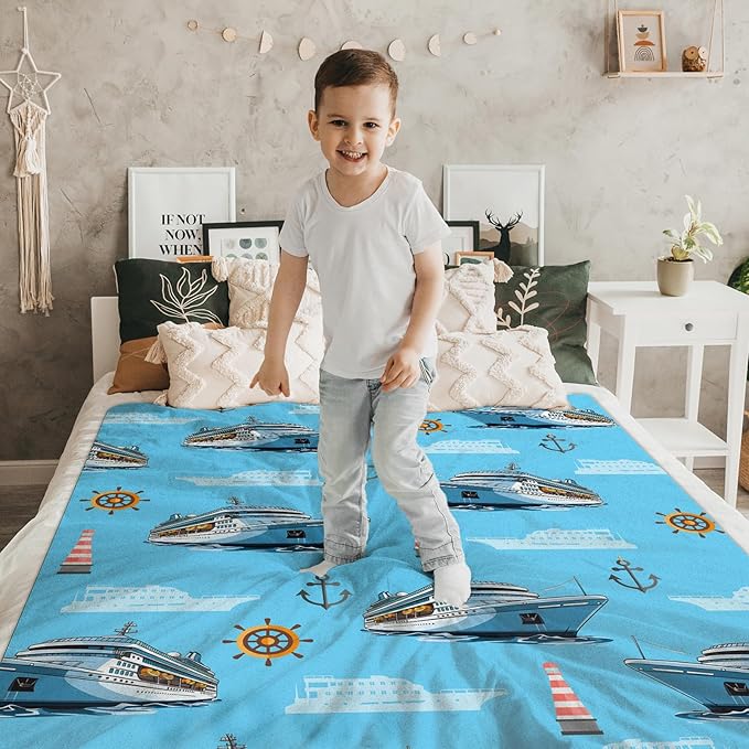 Kids Blanket Ship Throw for Boys Men - 60x80 Inches Lightweight Sofa All Season Throw Blankets for Sofa Couch Bed Office Car