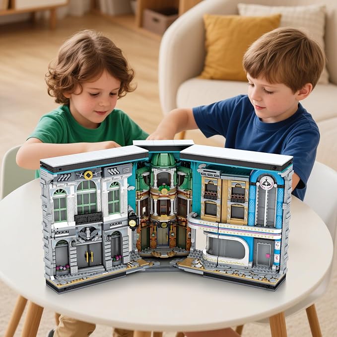 Reobrix Book Nook Building with Light, Streetscape BookNook Building Kit 66032 for Bookshelf&Home Decor, 2899 PCS Bookend Model Toy, Gift for Kids Adults Boys Girls Age 14+