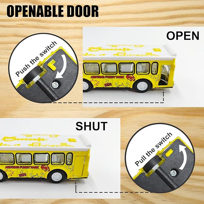 KIDAMI Die Cast Metal Toy Cars Buses Set, 1:64 Scale Double Decker City Bus Vehicles, Pull Back Cars with Openable Doors for Toddlers Boys Girls Birthday Gift