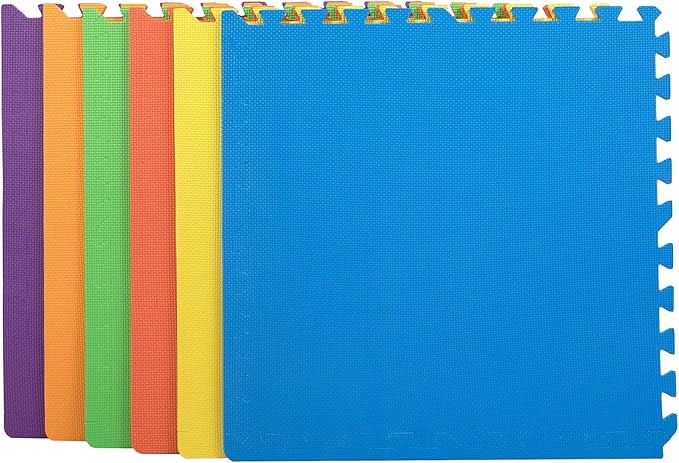 FlooringInc's Rainbow & Natural Harmony Playmat - Kid Safe Foam Floor Tiles with Removable Edges - 2'x2', 1/2" Thick (Rainbow, 36 Tile Pack)