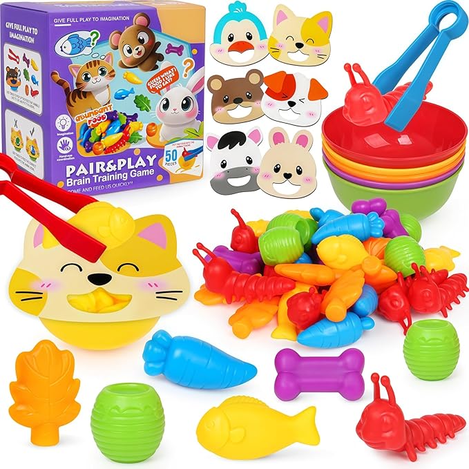Counting Animals Color Sorting Toys for Toddlers,Montessori Preschool Learning Animals Matching Feeding Sorting Games for Boys Girls Ages 3+