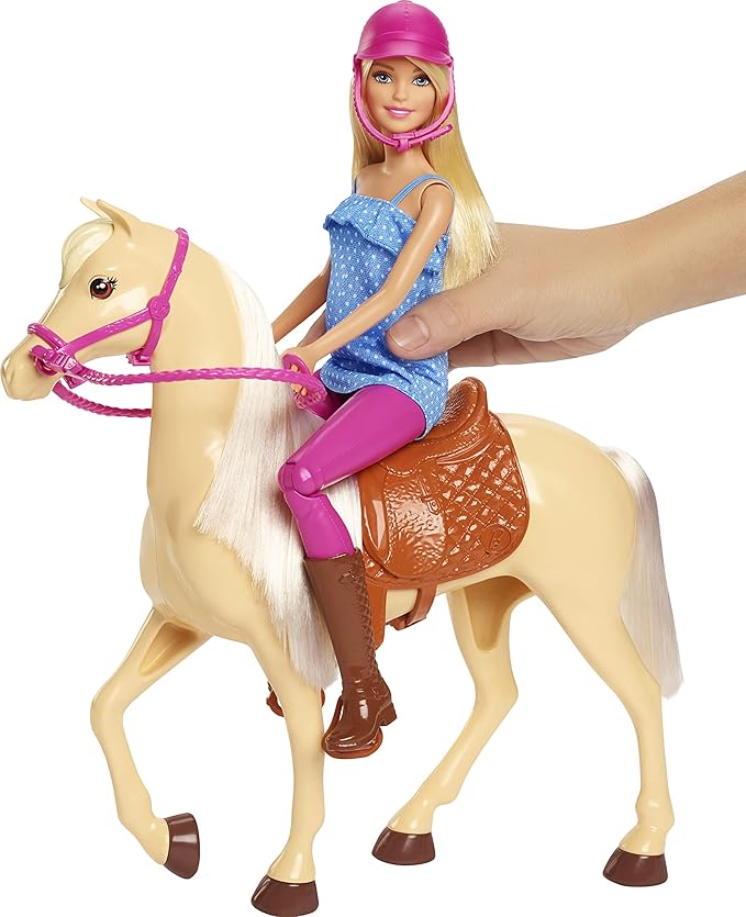 Barbie Playet with Blonde Fashion Doll in Riding Outfit & Light Brown Horse with Saddle, Bridle & Reins (Amazon Exclusive)
