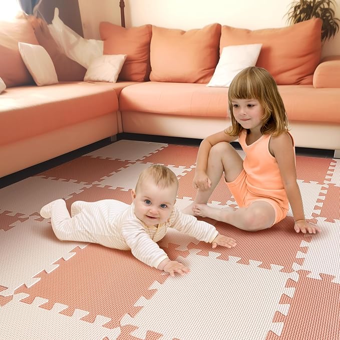 TCBunny Kids Soft EVA Foam Jigsaw Puzzle Play Mat, 18 Interlocking Tiles and Edges Baby Play Mat, for Kids Gym, Nursery, Playroom, Pet Mat, Total Floor Coverage 16 Sq Ft