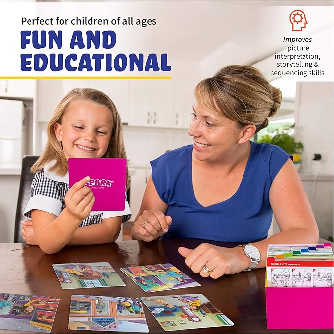 SPARK INNOVATIONS Sequencing and Storytelling Cards, Speech Therapy Game, Special Education Materials, Sentence Building, Problem Solving, English Language Learners (Sequence Cards 1 and 2 Combo)