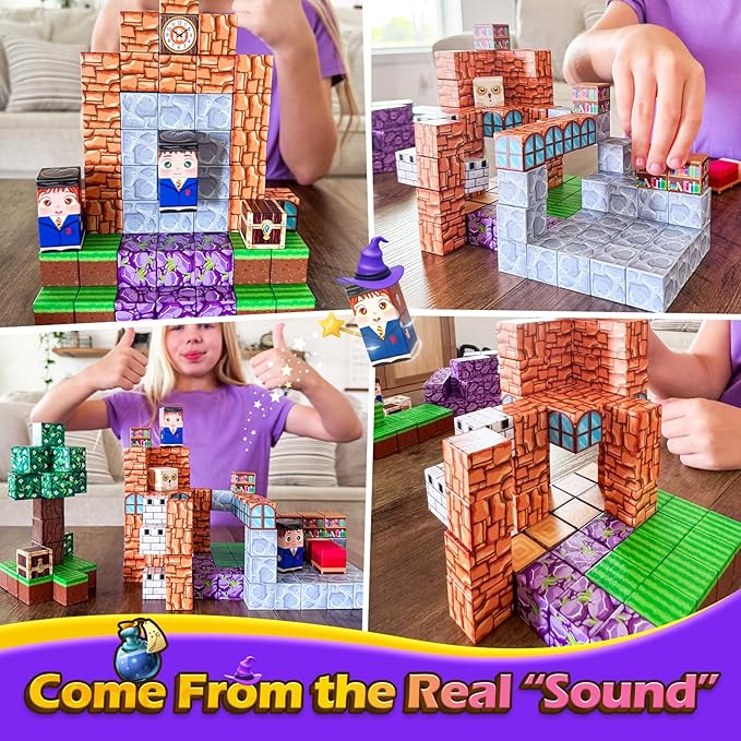 100PCS Magnetic Blocks-Build Mine Magnet World Magic School Edition, Magnetic Kids Building Toys for Toddler Kids Ages 3-5 4-8 6-8, Birthday Gifts for 3+ Boys&Girls