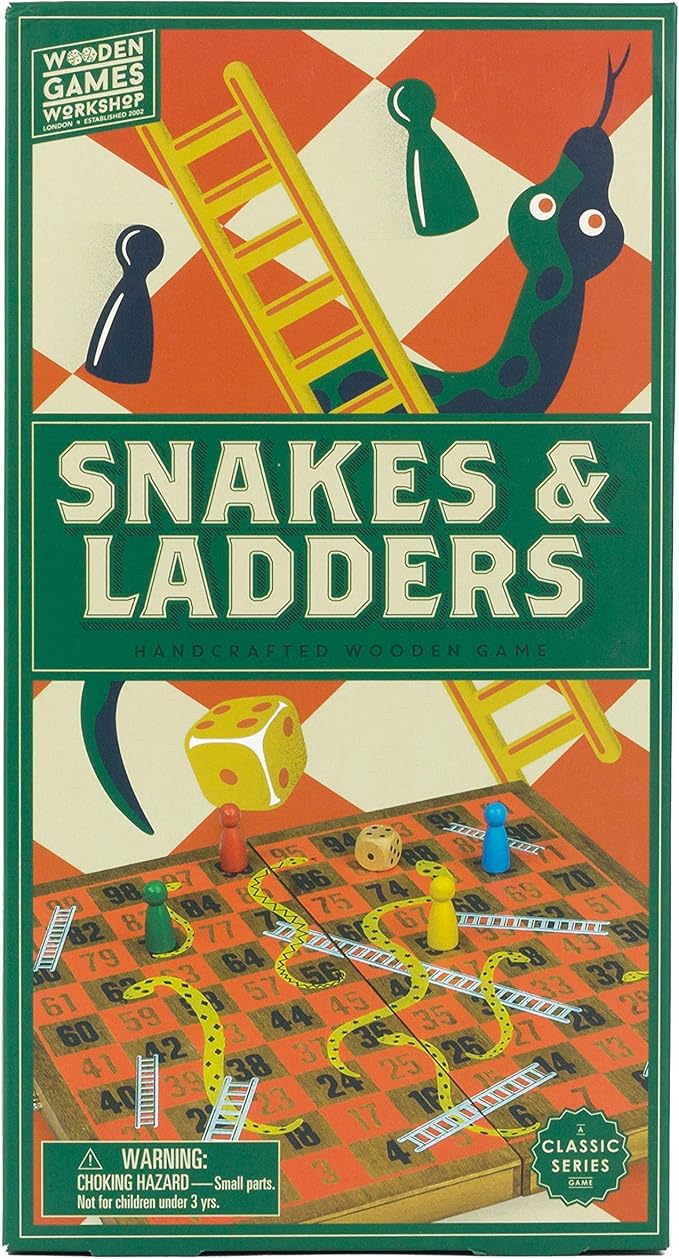 Professor Puzzle; Wooden Snakes & Ladders - Traditional/Classic Wooden Family Board Game Snakes and Ladders.