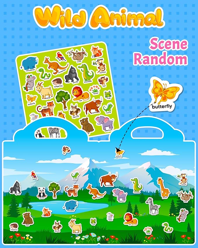 Reusable Sticker Book for Toddlers 2-4 Years, Stickers for Kids, Toddler Craft Activities, Toddler Travel Toys Ages 2+ Boy Girl Birthday Gifts