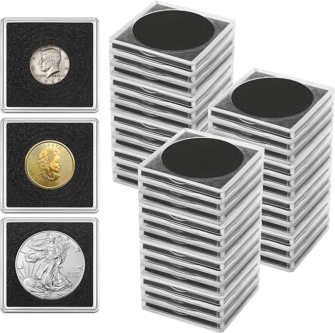 20 Pcs Coin Holders for Collectors, Clear Coin Cases with 5-Size Sponge Gaskets 20/25/30/35/40mm, Plastic Coin Slabs and Coin Protectors for Silver Dollar Collectors Collection Supplies, Black