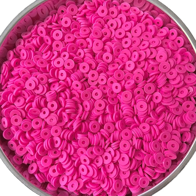 3000Pcs Clay Beads Flat Round Polymer Bead Vinyl Heishi Beads Flat Round Polymer Bead for Jewelry Making Necklace Bracelet (14-Rose Red)