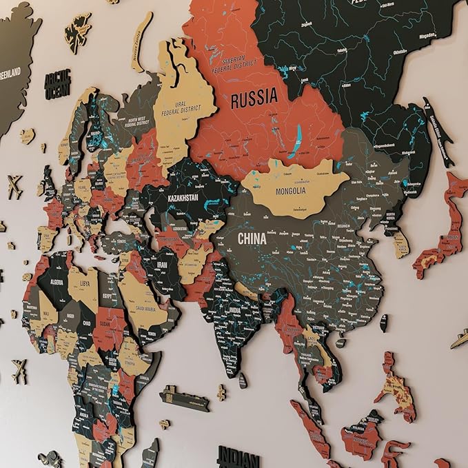 Colorfull Worlds 3D Wooden World Map Wall Art - Premium Multicolored World Travel Art for Wall Decor with Push Pins- Ideal Housewarming Gift & Travel Tracker (Large, Sage)