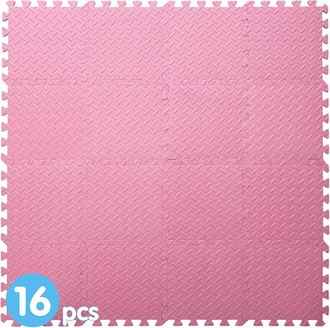 Coolcandy Solid Colored Foam Play Mat, 12"*12" Each Mat丨Non-Toxic Soft Baby Play Mat, 0.4" Thickened Square Interlocking Floor Mats - Toddler Playmat for Playing, Exercise(Pink/16 Tiles)