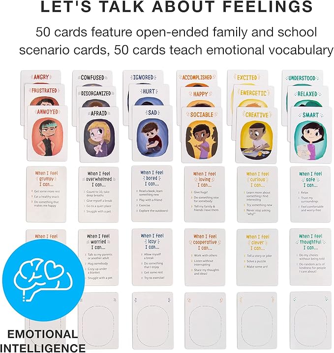 Feelings in a Flash - Emotional Intelligence Flashcard Game - Toddlers & Special Needs Children - Teaching Empathy Activities, Coping & Social Skills - 50 Scenario Cards, 50 Reaction Faces