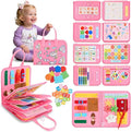 Toddler Busy Board Montessori Toys, Sensory Toys for 1 2 3 4 Year Old Girl, Busy Book Travel Educational Activities for Learning Fine Motor Skills Birthday Gifts (Pink Unicorn/P10)