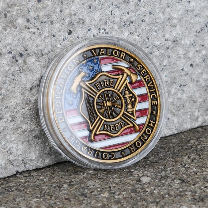 Heroic Firefighter Challenge Coin - Tribute to Bravery and Dedication with Display Box (Single Coin)