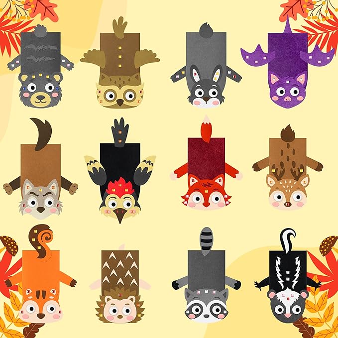 WATINC 12Pcs Hand Puppet Making Kit, Art Craft Felt Sock Puppet Toys, Creative DIY Make Your Own Pompoms Wiggle Googly Eyes Storytelling Role Play Party Supplies Gift for Girls Boys (Woodland Animals)