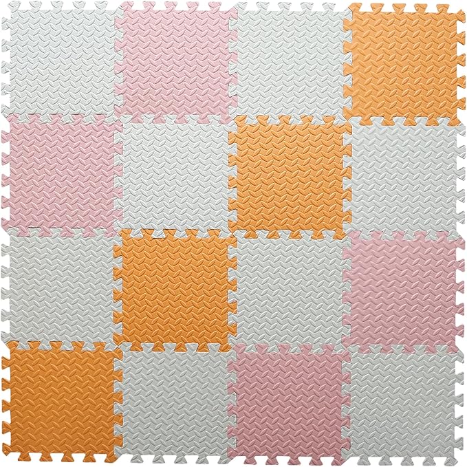 Foam Play Mat for Baby, 0.4 Inch Thick Foam Interlocking Floor Mats, Soft Non-Toxic Baby Playmat, Solid Colored Puzzle Play Mat Kids Floor Mats, 16 Tiles, White/Orange/Loli Pink