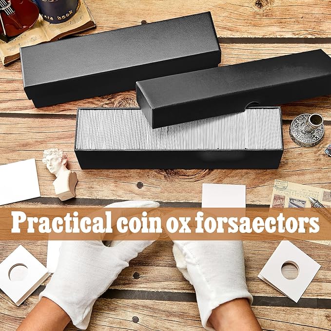 Teling 4 Pcs Coin Storage Box 2x2inch Flip Holders Collectors Coin Supplies Holders for Cents Collection Cardboard (Black)