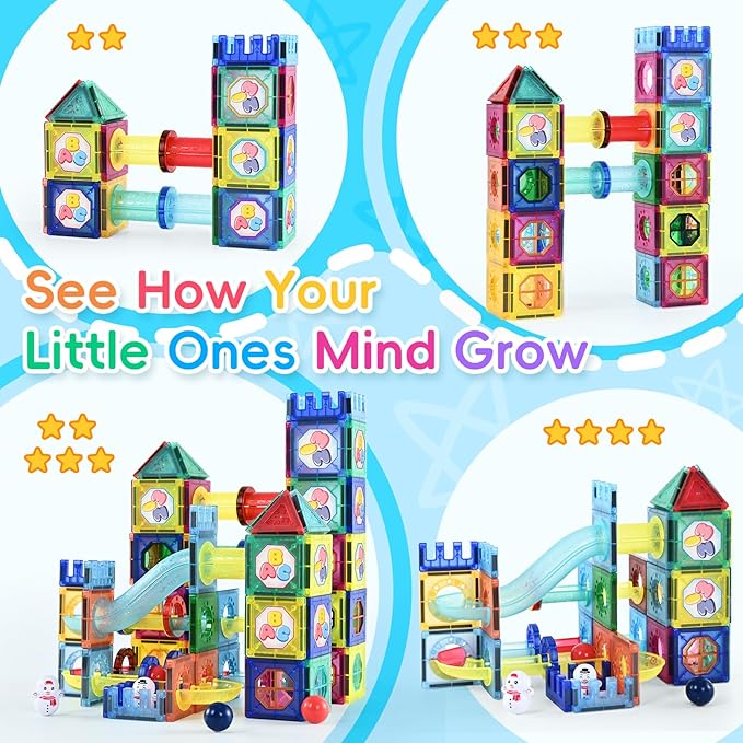 Magnetic Building Tiles, 158 PCS Magnetic Tiles for Kids Ages 3-5, 3D Magnet Building Blocks Set, STEM Learning, Education and Encourage Imagination, Presents for Boys and Girls