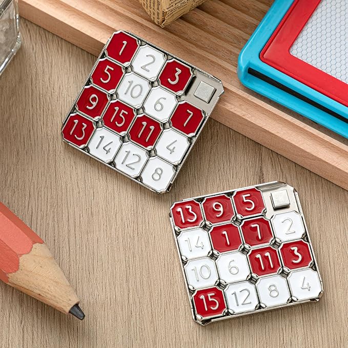 4 Pack Metal Number Slide 15 Puzzle Red and White Number Sliding Puzzle Educational Pocket Funny Christmas Iq Game Gift for Teens and Adults, Ideal for Learning Tool Party Favors