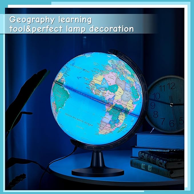 Amylove 13'' Illuminated World Globe for Adults 720°/360° Rotation Rewritable Light Up Globe with Stand World Map for Interactive Learning Light with Base Lamp LED Decor(Lightweight,Classic)