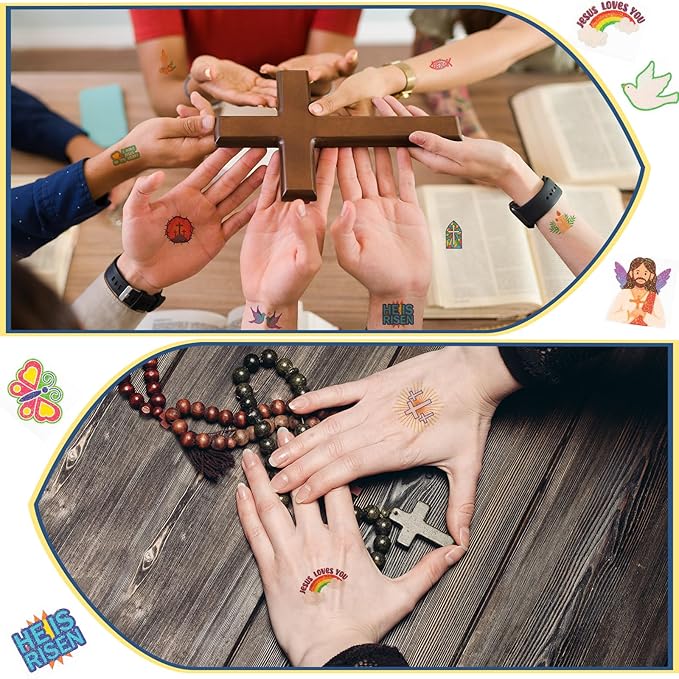 Landhoow 240 Pcs Christian Religious Tattoos Temporary for Kids Glitter Face Tattoos Cool Body Sticker Costume Accessory for Adults Boys Girls Party Favor