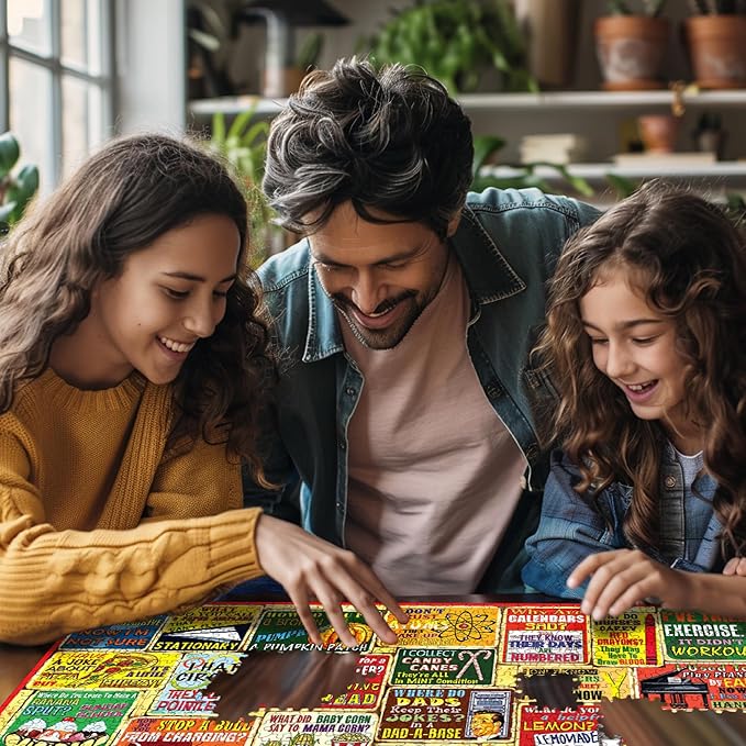 White Mountain 1000 Piece Puzzle Fun Collage Jigsaw Puzzles Gift for Adults Family and Grandparents - Dad Jokes