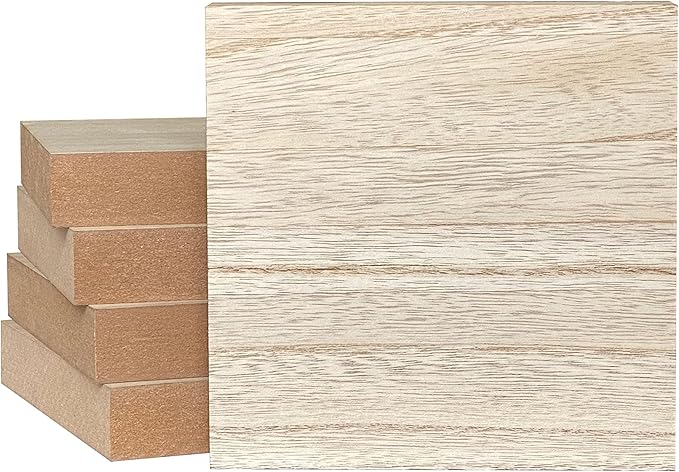 5 Pack Thick MDF Wood Blocks Unfinished Wooden Squares for Crafts Memorial Sign(6x6x1 in)