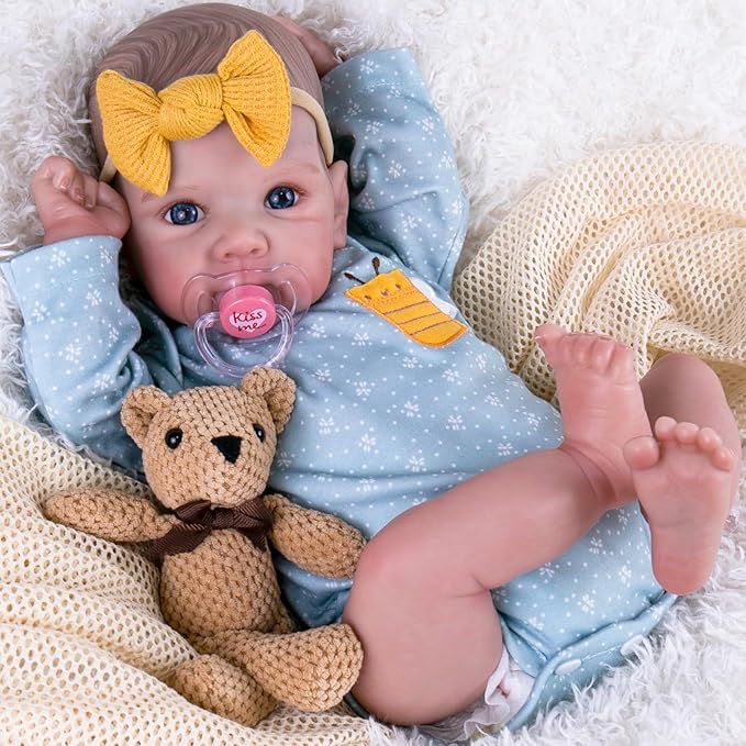 Aori Reborn Baby Dolls Girl - 20 Inch Realistic Handmade Cloth Body Newborn Baby Doll with Blue Eyes & Hand-Painted Hair Weighted Cuddle Doll for Companion, Gift for Seniors, Collectors & Kids 3+