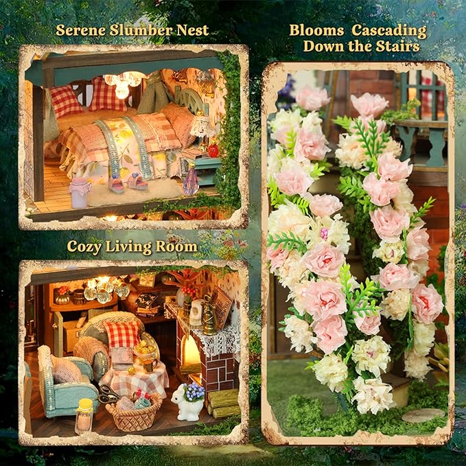 DIY Miniature House Kit, Book Nook Kit for Adult, 3D Wooden Puzzles, Dollhouse Kit with LED Light, Mini Building Kit, Craft Kit for Teen to Build (Elven Garden)