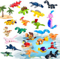 24 Packs Mini Building Blocks Animal Set Pinata Stuffers Prize Box Toys for Kids Classroom Activity with Themes of Dinosaur and Sea Creatures