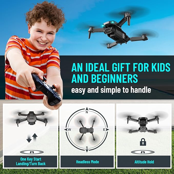 Drone with Camera for Adults Kids, 1080P HD FPV Foldable RC Quadcopter with Upgrade Altitude Hold, One-Key Take Off/Landing, Gesture Control, 90° Adjustable Lens, Headless Mode, 2 Batteries, Carrying Case, 3D Flip