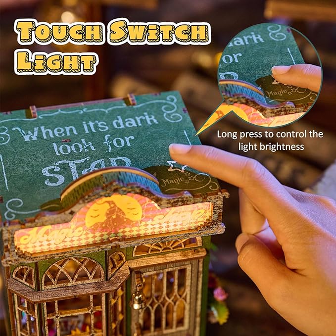 Magic Shop Miniature House Kit,DIY Miniature Dollhouse Kit with LED & Furniture,Mini Diorama House Building Kit for Adults,Tiny House Mini Model Kit Wooden Crafts,Bookshelf & Home Decor Gifts