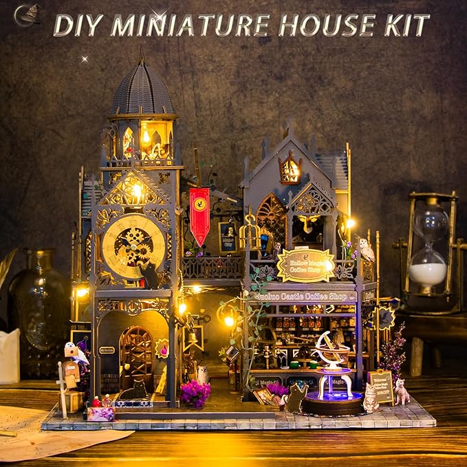Mostop DIY Miniature House Kit - Magic Wooden Dollhouse Miniature Kits - Tiny House Model with LED Light - Mini House Building Kit for Adults Teens - Creative Craft Birthday Gift Home Decor