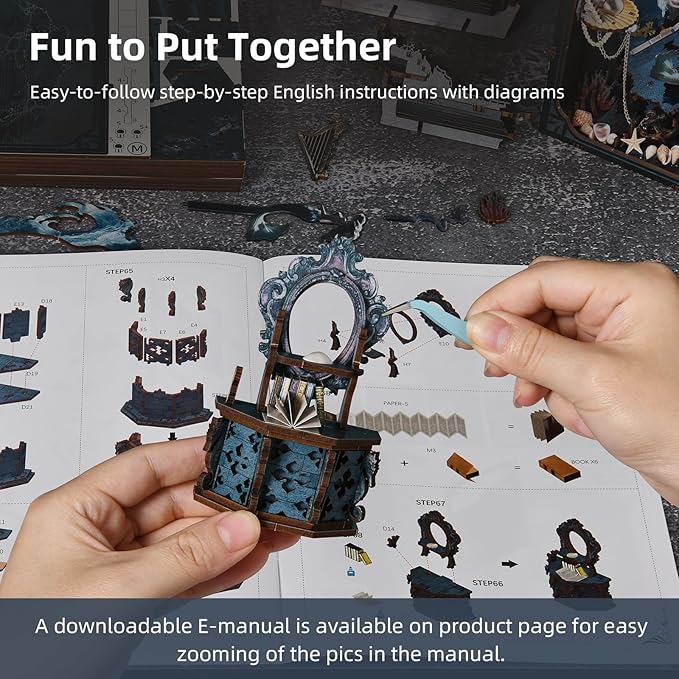 Book Nook Kit, 3D Wooden Puzzle for Adults Teen, DIY Ocean Miniature Dollhouse Booknook Kit with Led Light and Dust Cover (Song of The Sirens)