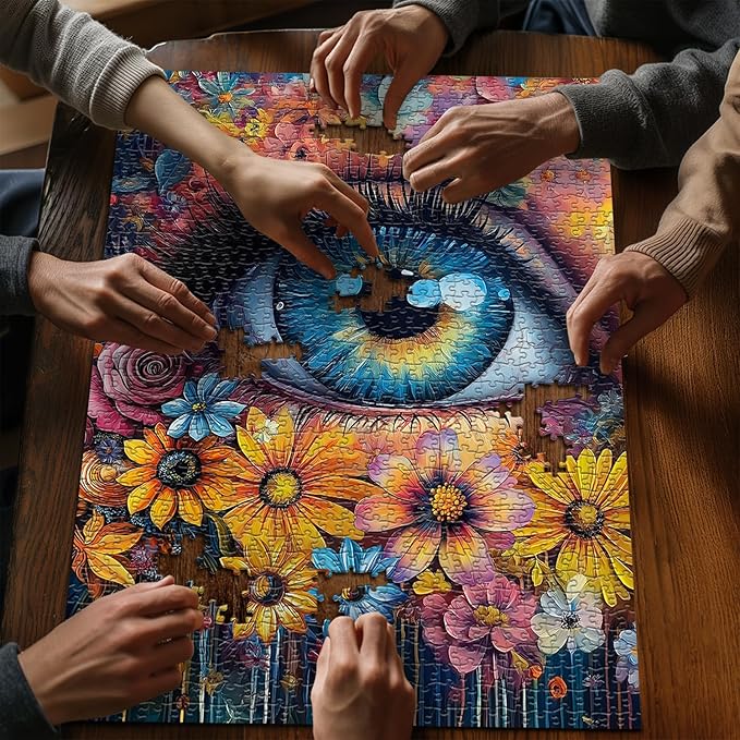 Impossible Puzzle for Adults 1000 Pieces, PICKFORU Eye Flower Vintage Jigsaw Puzzle Abstract Art, Hard Difficult Challenge for Adults