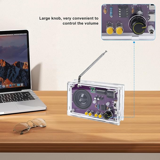 Radio with 2inch Speaker and Acrylic Case, DIY FM Radio Soldering Project, Electronic Soldering Practice Kit for High School STEM Education