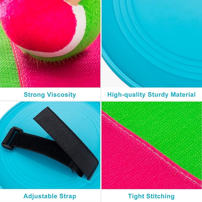 Beach Games, Outdoor Toys for Kids Ages 4-8, Toss and Catch Ball Set, with 4 Paddles 3 Balls, and 1 Storage Bag, Beach Toys Easter Gifts for Kids -2 Pink + 2 Blue