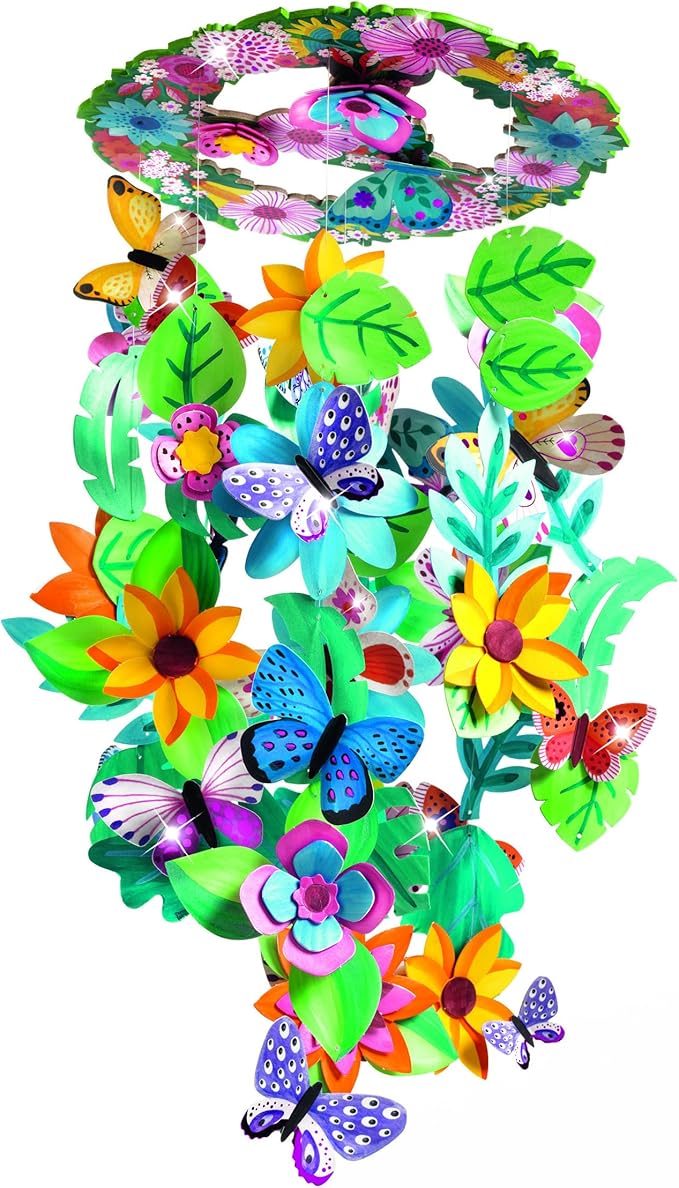 DJECO DIY Springtime Mobile Craft Kit - Create Your Own Hanging Flower & Butterfly Decoration for School or Gifts - Fun & Creative for Family & Friends, Boys & Girls, DIY Art Spring Kit for Kids 7+