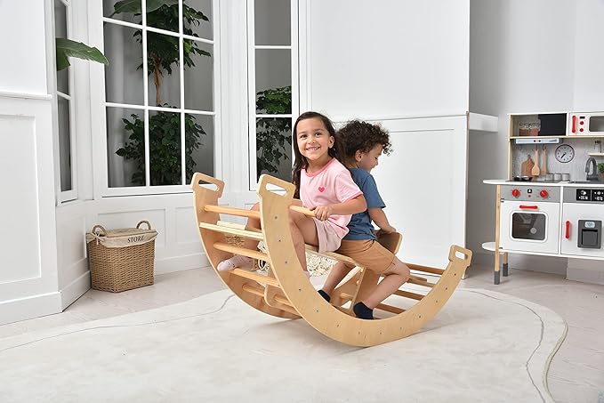 Avenlur Bailis Ultimate 3-in-1 Playset for Kids - Seesaw, Climbing Arch and Rocker - Waldorf and Montessori Climbing Toy for Children 2-6 Years - Toddler Climbing Toys (Natural)