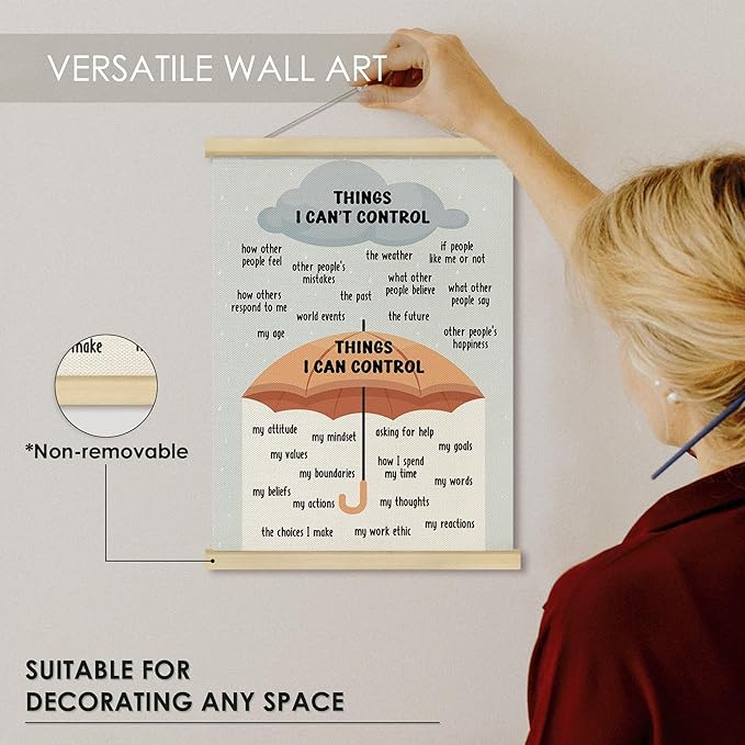 Fewgb Things I Can Control Umbrella Wall Art Poster Decor, Mental Health Hanging Poster Framed Hanger for Therapist Therapy Office Classroom, School Counselor Psychologist Office Picture Prints 12x16