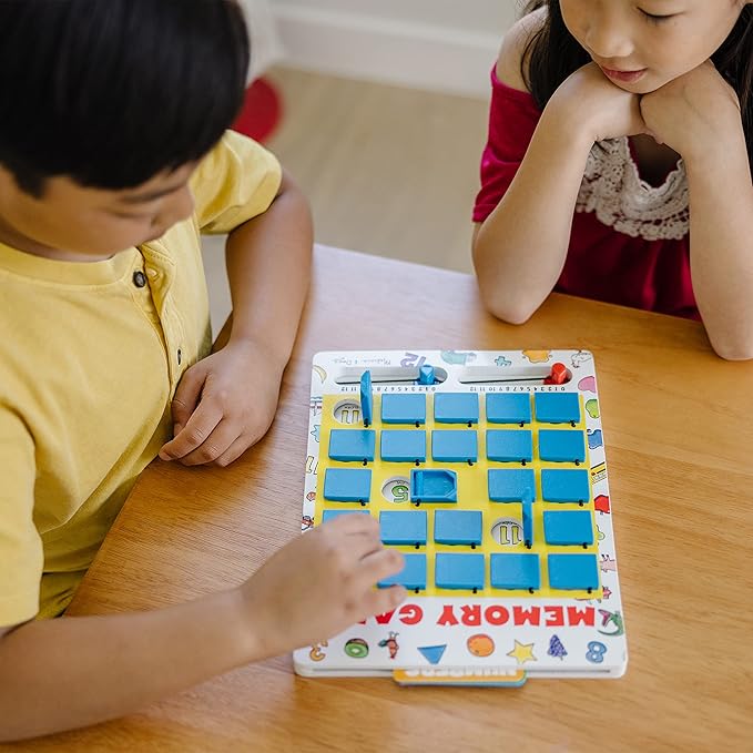 Melissa & Doug Flip to Win Travel Memory Game - Wooden Game Board, 7 Double-Sided Cards Road Trip Essentials for Kids, Hangman for Kids, Memory Toy for Toddlers and 5+