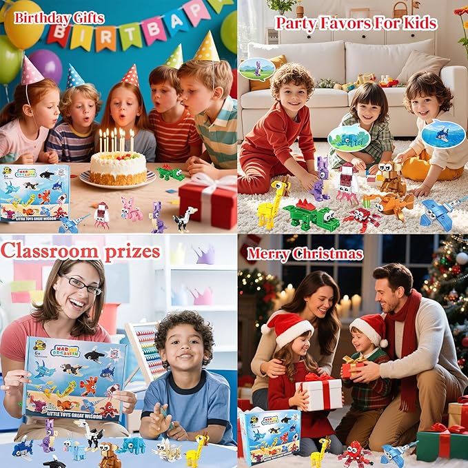 24 Pack Party Favors for Kids, 72 Animal Mini Block Sets， Classroom Goodie Bags, Carnival Prizes, Easter, Birthday Favors for Boys Girls Ages 6-12