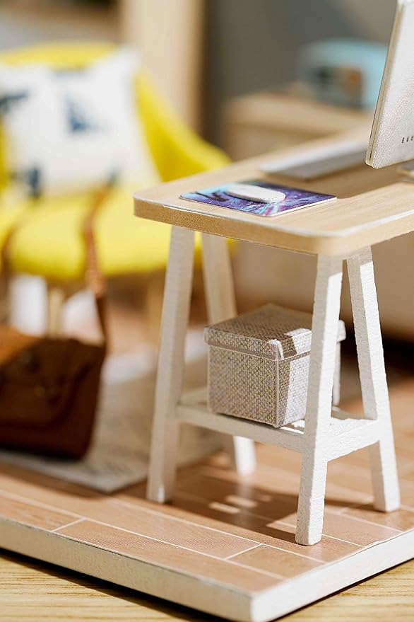 CUTEROOM DIY Doll Room Miniature Furniture Wooden House Kit - Wooden Dolls House Kit with Dust Cover & LED Light and Accessories - QT Series Dollhouse