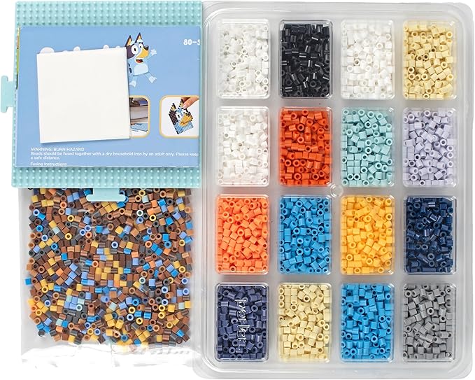 Perler 80-57182 Bluey Fused Bead Deluxe Box Kit, 10 Unique Patterns, Multicolor, 4473 Pieces
