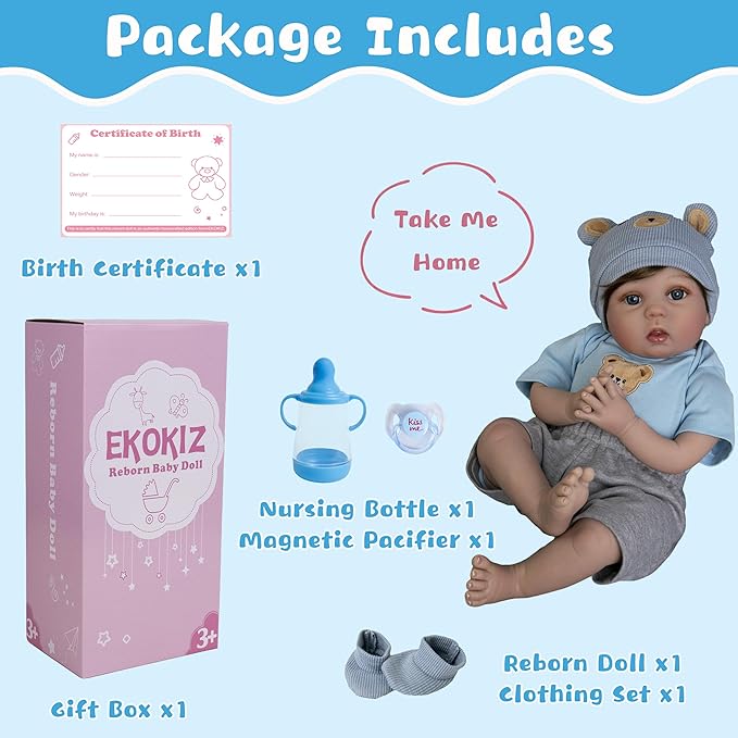 Reborn Baby Dolls 22-Inch Real Life Newborn Dolls Soft Cloth Body Lifelike Baby Doll Boys with Clothes and Toy Accessories Life Size Realistic Baby Doll for Kids Age 3+